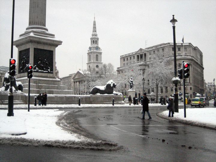 Trafalgar Square blanketed with the snow in December 2010. Photo: Sheila Thomson.