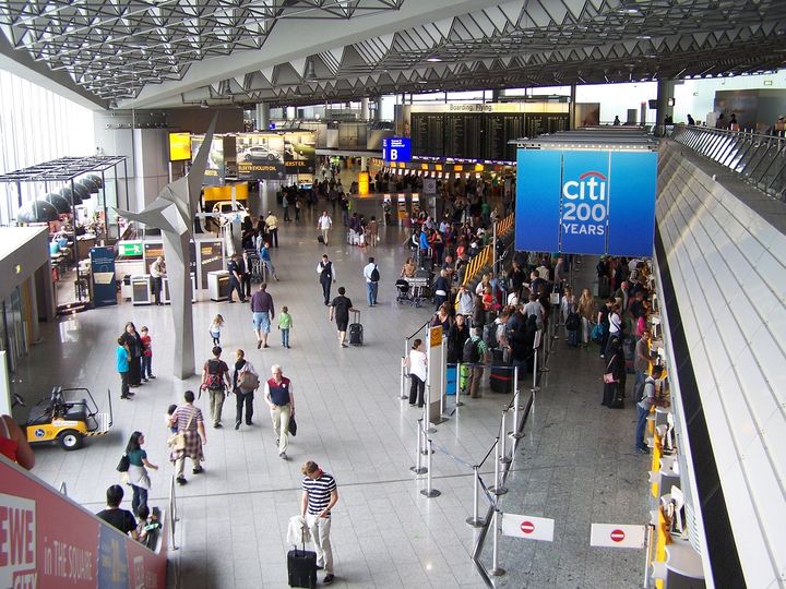 Frankfurt Terminal 1's 1970s stylings are pretty grim, even at the double-height check-in level.