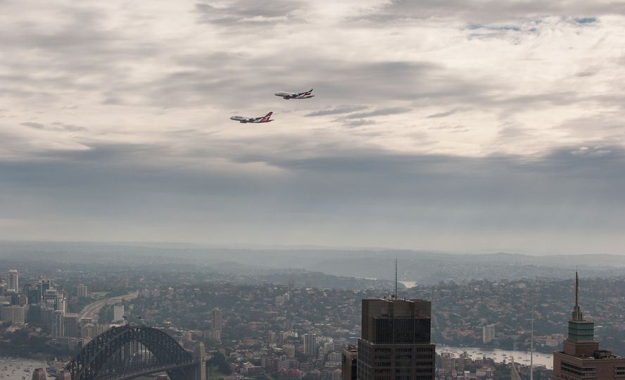 Flying high over Sydney Harbour. James Morgan/Qantas