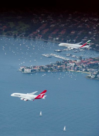 Heading towards Sydney Harbour. Brent Winstone/Qantas