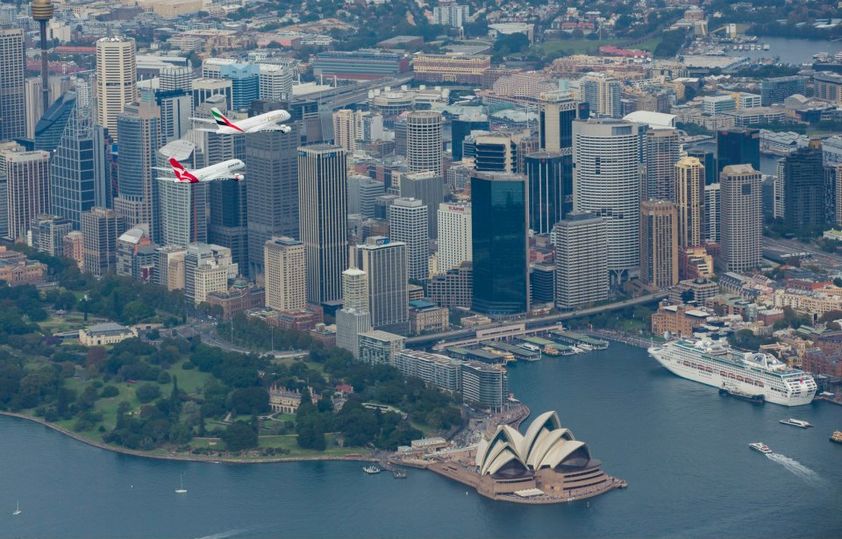 A380s over Sydney. Brent Winstone/Qantas