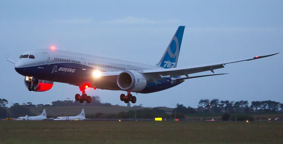 The Boeing 787-9 touched down as dusk settled over Auckland. nickyoungphotos.com