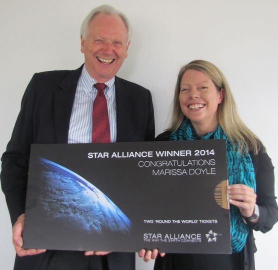 Australian Star Alliance coordinator Gordon Young and contest winner Marissa Doyle