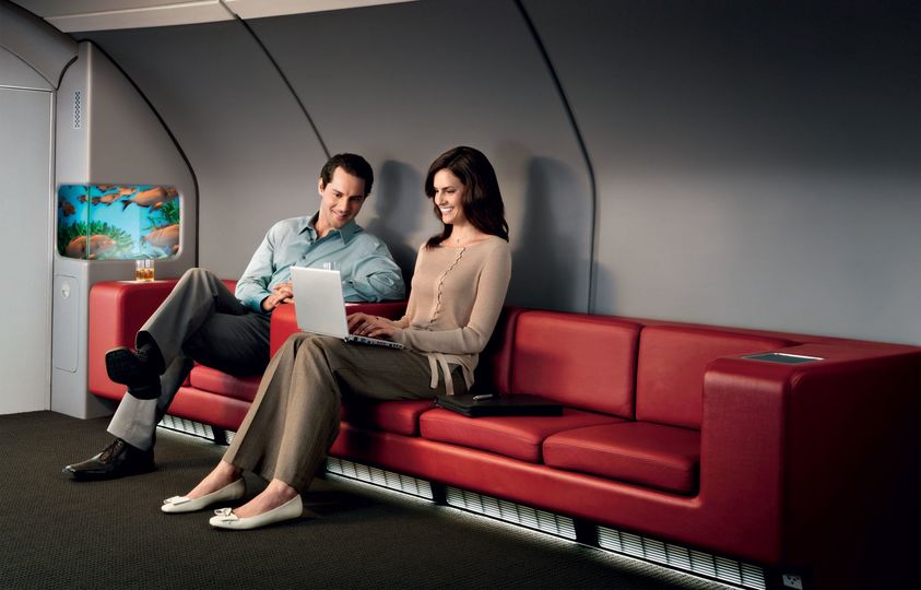 An aircraft's business class lounge can be a good space to work on your presentation