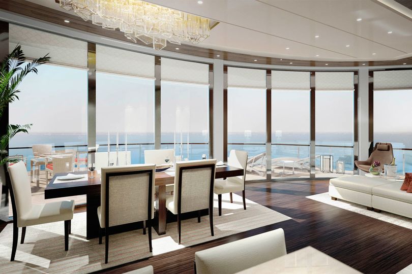 The elegant owners' suite onboard Ritz-Carlton's first ship is, well, suitably ritzy!