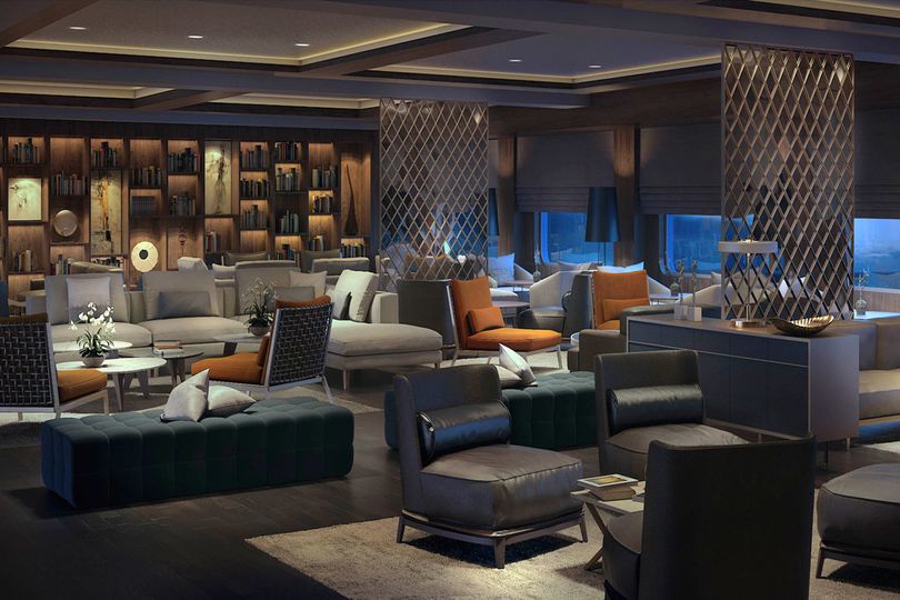 The "living room," one of many lounges and sitting areas that should lend the ships an intimate, high-design feel.