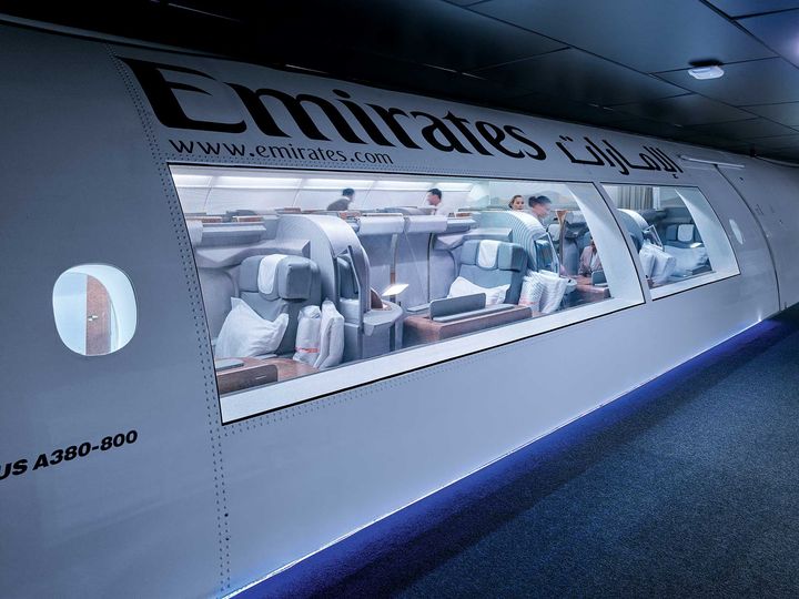 In a replica cabin, cabin crew train to serve in first class