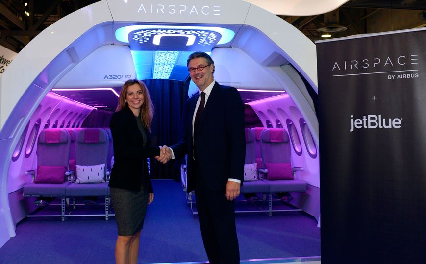 JetBlue CEO Robin Hayes and Airbus Cabin Marketing VP Ingo Wuggetzer