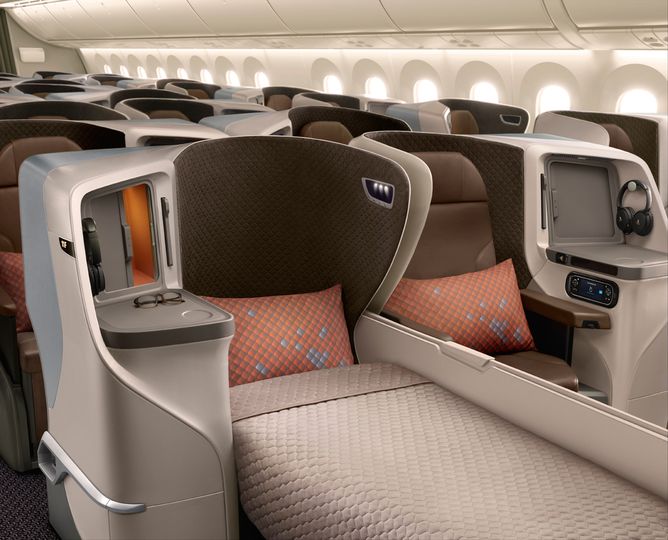 Singapore Airlines' new regional business class seat converts to a fully-flat bed.