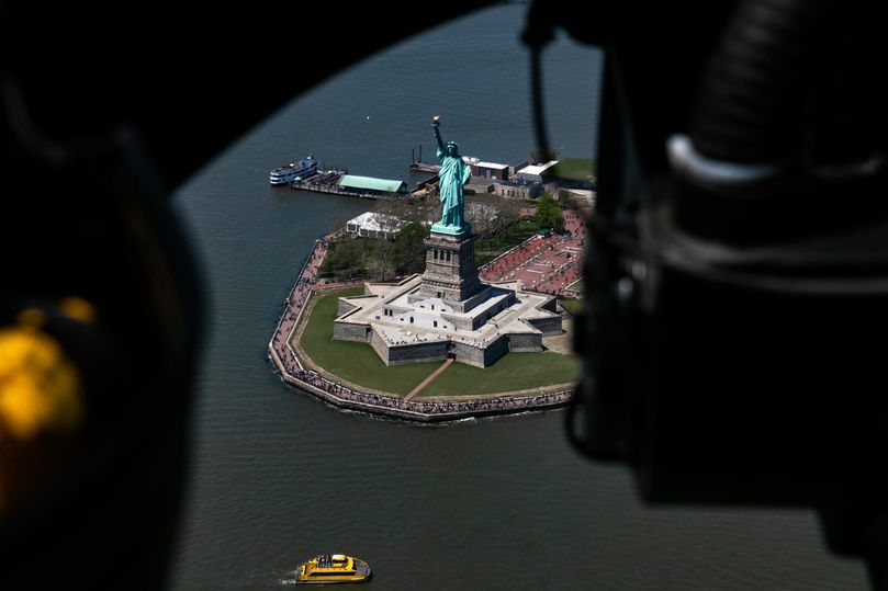 The Statue of Liberty, seen from a Blade helicopter.