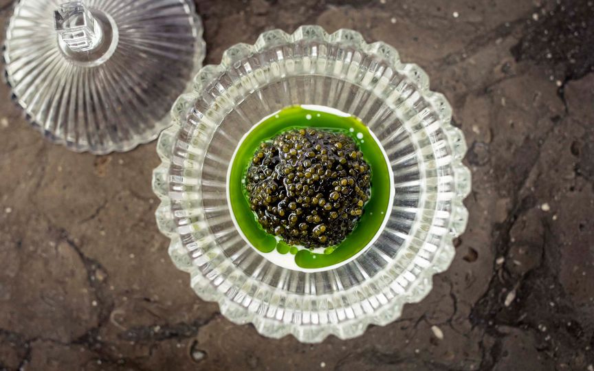 An avocado-and-caviar dish from triple-starred the Restaurant at Meadowood.