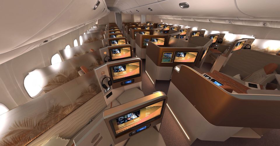 Galaxy's steeply-raked window seats are reminiscent of Cathay Pacific's first flat-bed business class.