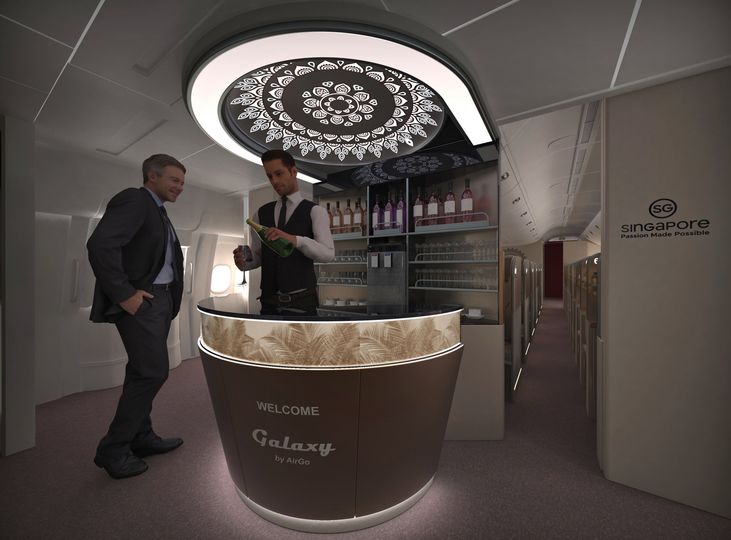 AirGo's Galaxy business class cabin concept includes an inflight bar.