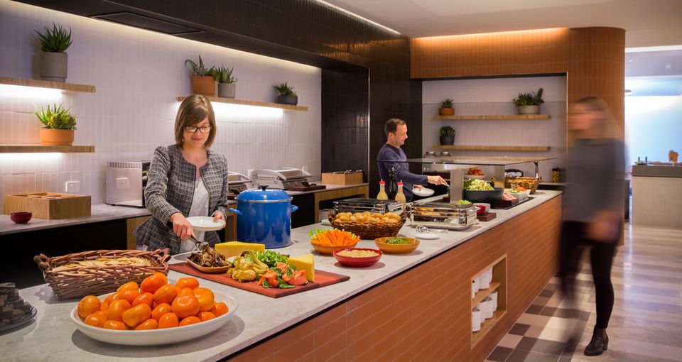 Don't overlook the healthier part of the buffet at your airport lounge.