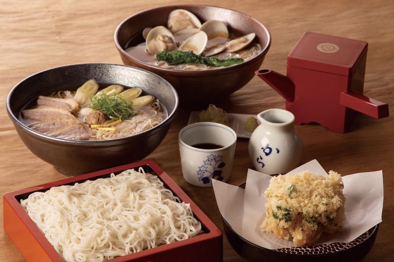 Distinctive white soba noodles from Sarashina Horii.