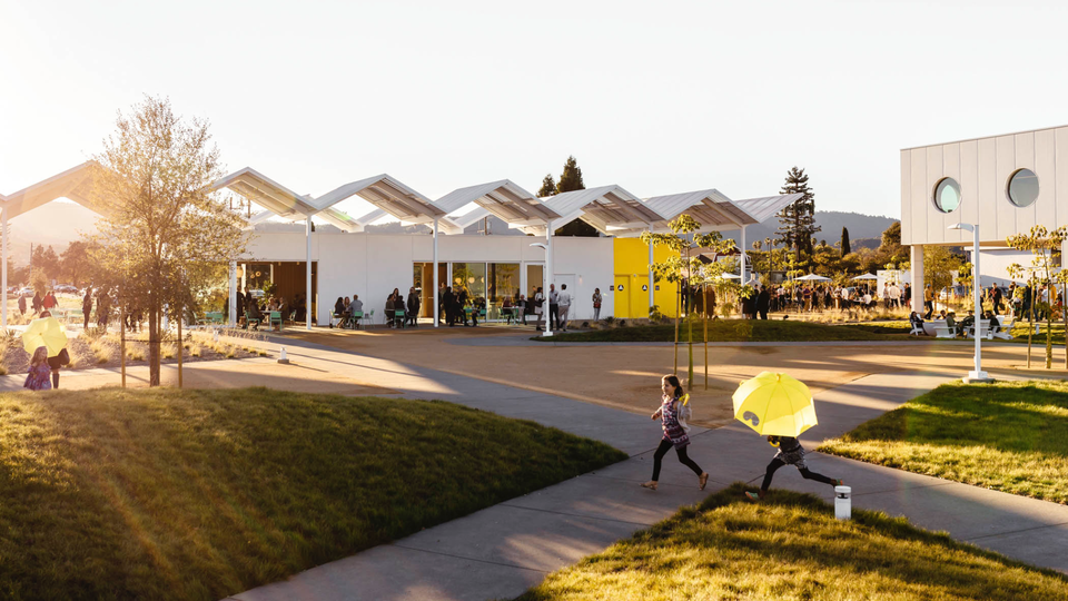 Porthole windows help give Ashes & Diamonds Winery a mid-century look and feel.