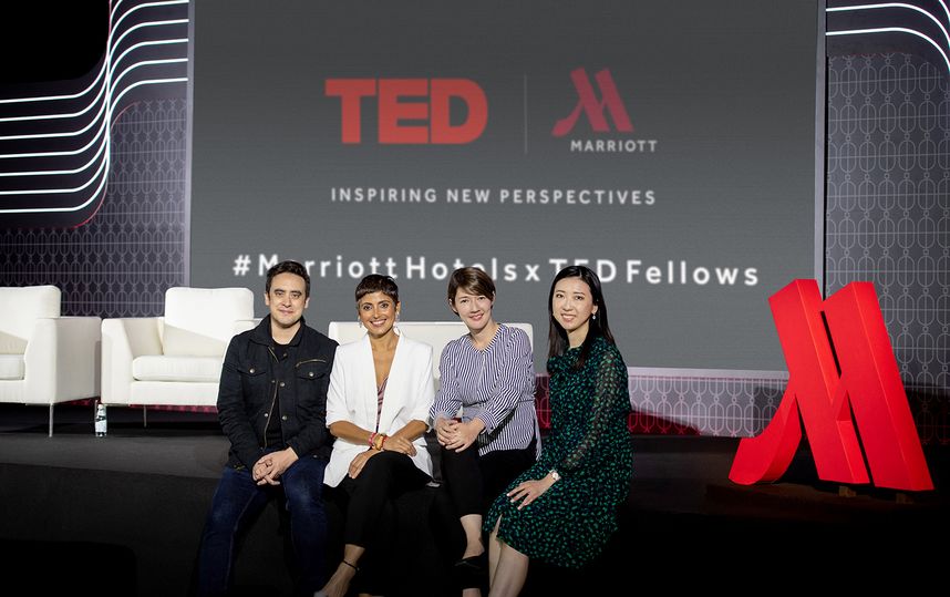 TED Fellows Andrew Pelling (left) and Hiromi Ozaki (right) at Singapore's Marriott Tang Plaza Hotel.