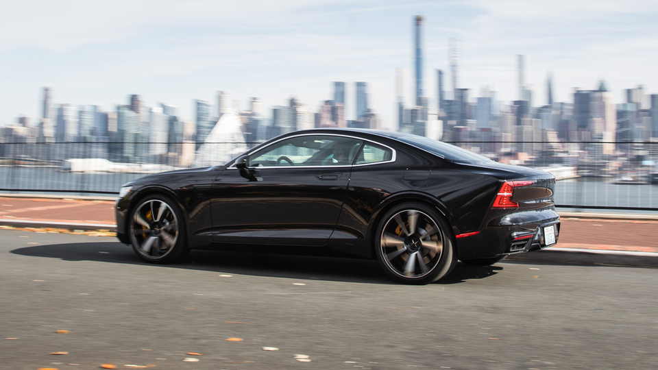 The carbon fiber body has influenced the Polestar’s overall form, enabling a distinctive low roofline and unique silhouette. It’s 500 pounds lighter and 45% more rigid than if the car had been made of traditional steel and aluminium.