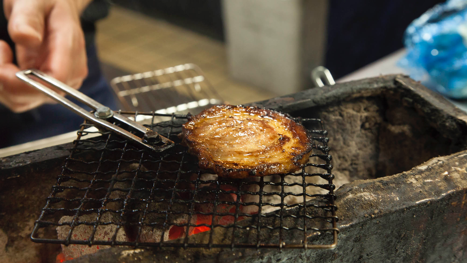 Chasu, or marinated pork belly, cooked to order at Afuri.