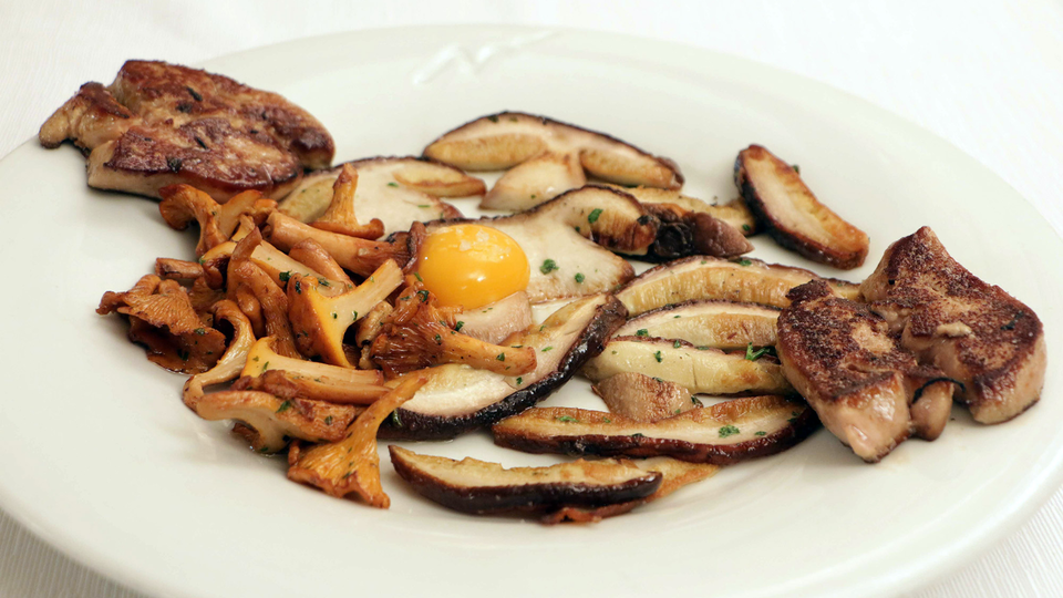 Roasted mushroom, foie gras and a confit egg yolk.