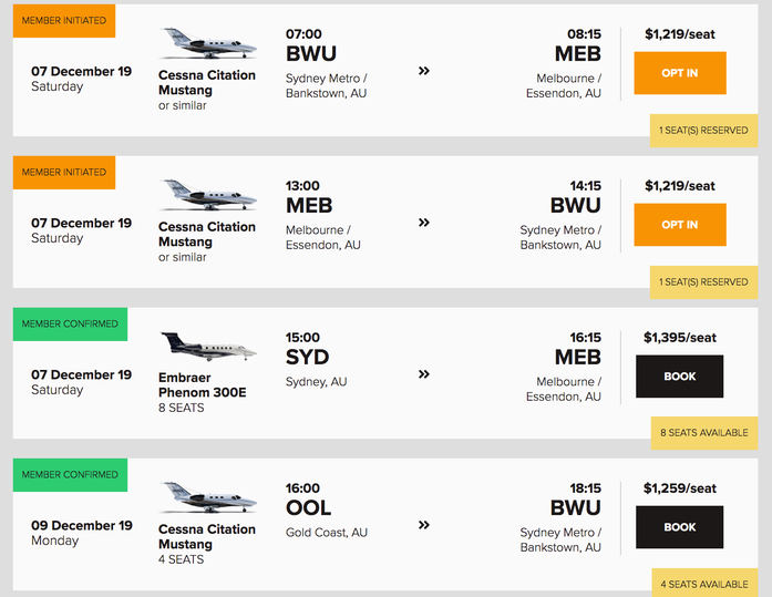 Note that some flights are “member initiated”, which means they will only activate with enough seats booked, while others are “member confirmed,” which means they are definitely flying.