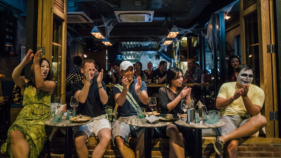 Celebrating Halloween at Hong Kong's Lan Kwai Fong.