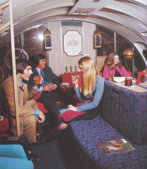 The Captain Cook lounge, on the upper deck of the first Qantas Boeing 747s.