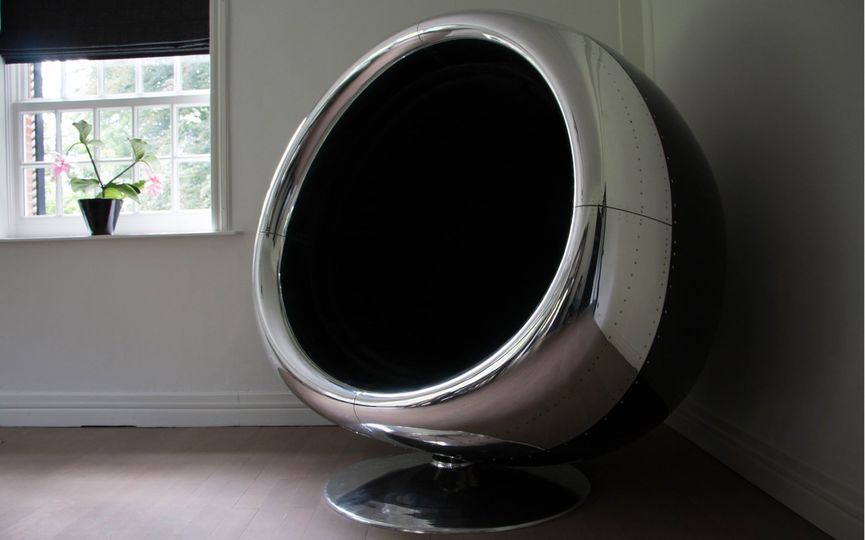 This chair is made from the cowling of a Boeing 737.. Plane Industries