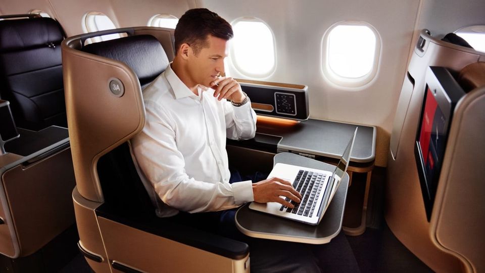 Qantas' Airbus A330 business class.