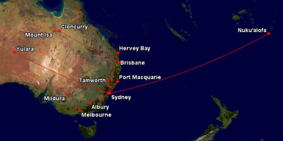 The nine routes being dropped from Virgin Australia's network.