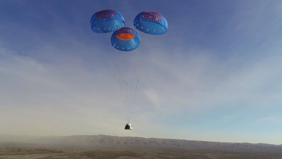 The crew capsule comes in for a landing.