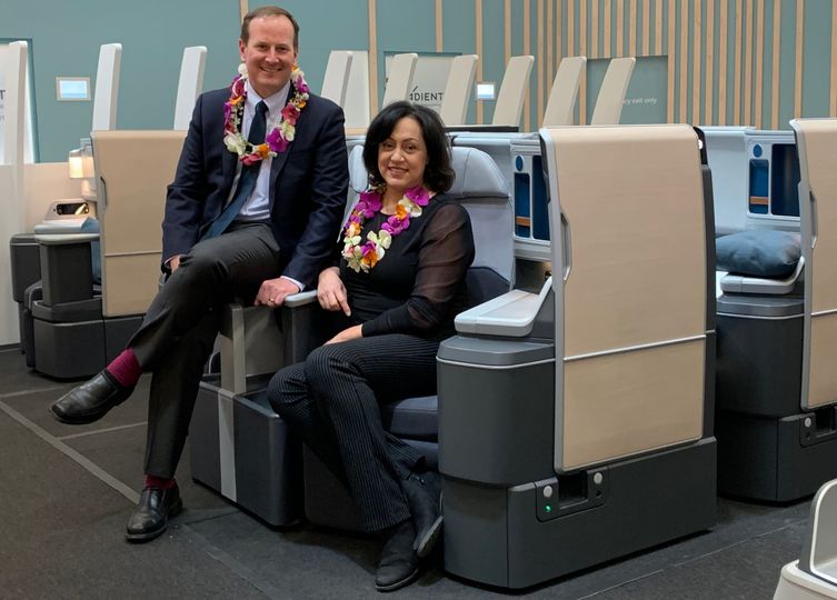 Adient and Hawaiian execs with an early prototype of the Ascent seat.
