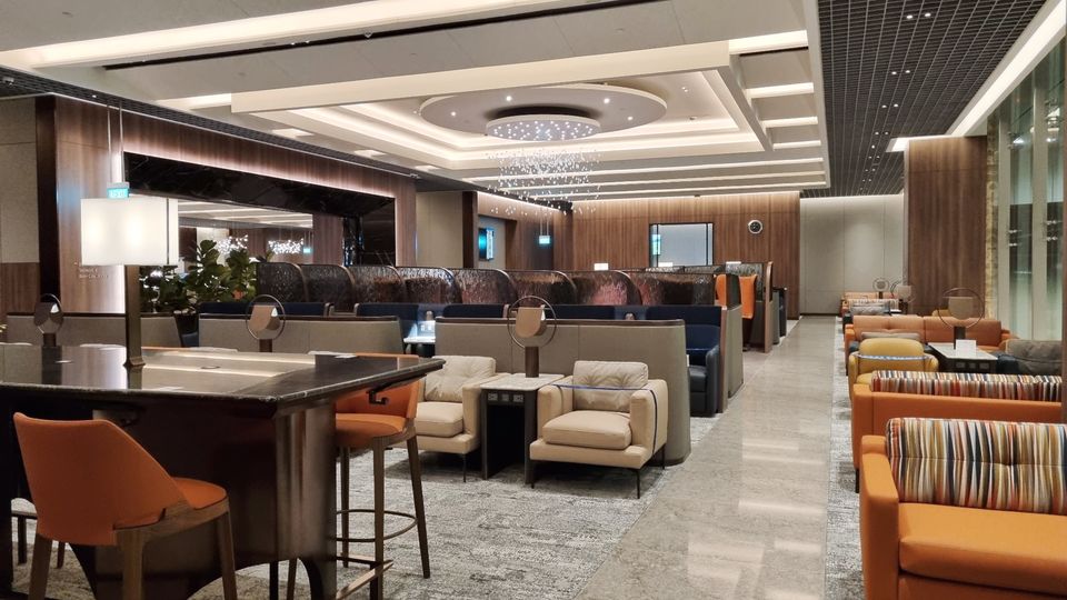 Inside the temporary first class section of Singapore Airlines' new SilverKris Lounge.