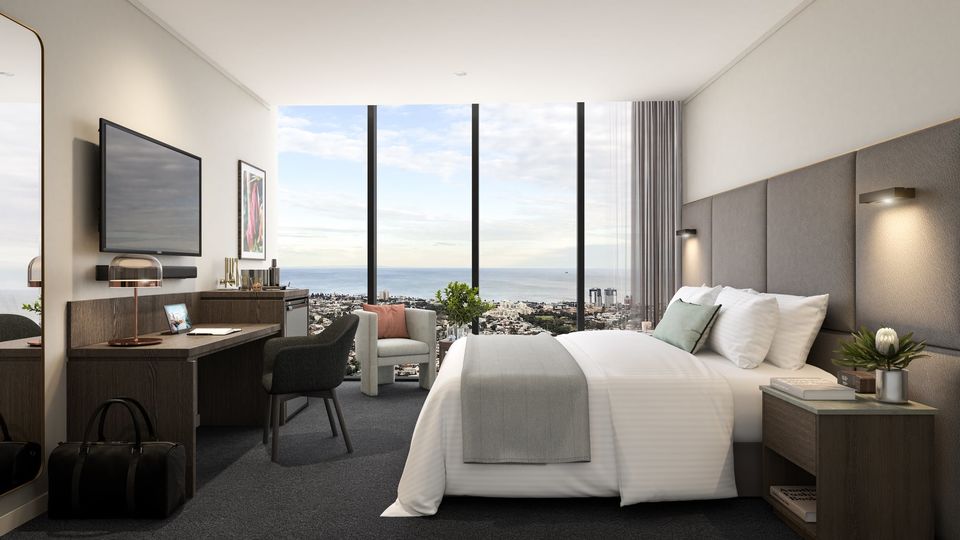 Rooms at the Oakwood Premier Melbourne feature views to the city or the bay.