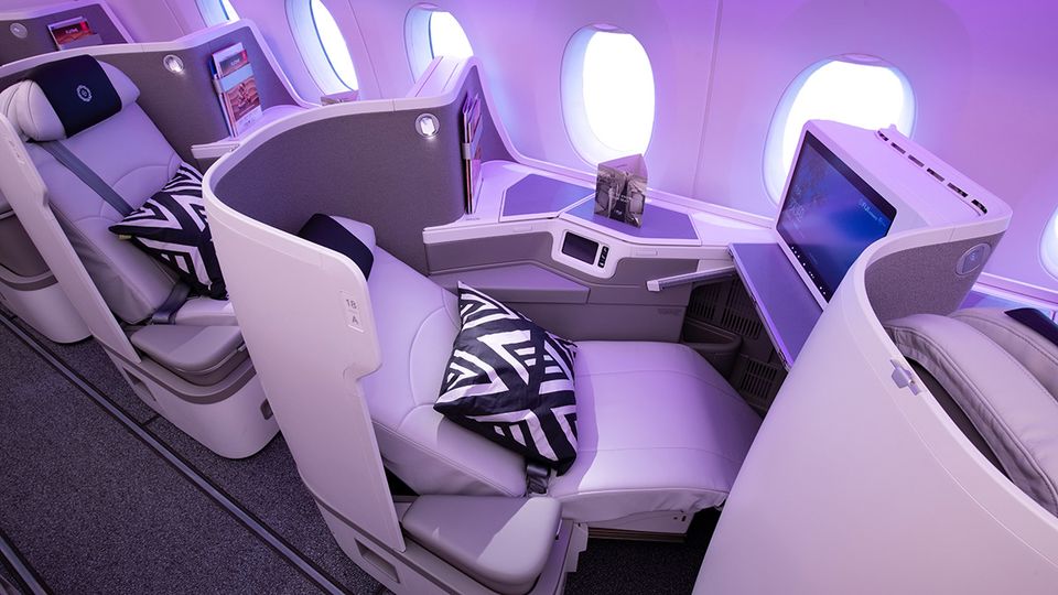 The business class cabin onboard Fiji Airways A350.