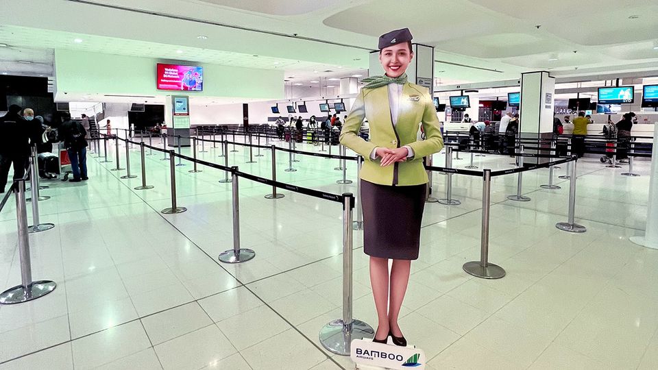 The cut-out staff member is a staple of Vietnamese airlines.