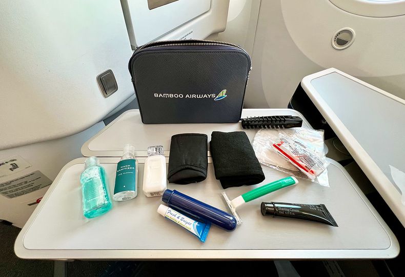 Everything you could need for an 8+ hour flight.