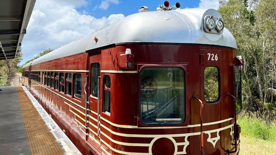 Byron Bay Railroad Company operates a two-car heritage 660 series rail motor on the 3km track.