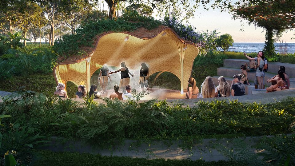 A beachside amphitheatre will feature live performances and storytelling.