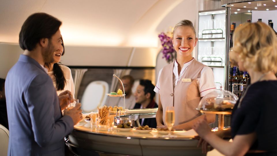 Many a glass has been raised at the Emirates A380 bar.