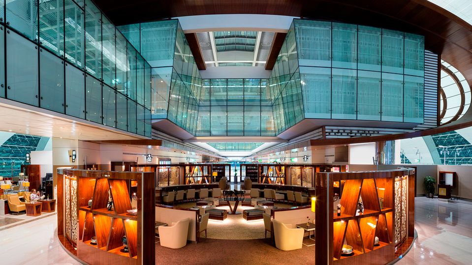 Emirates' business class lounge in Dubai.