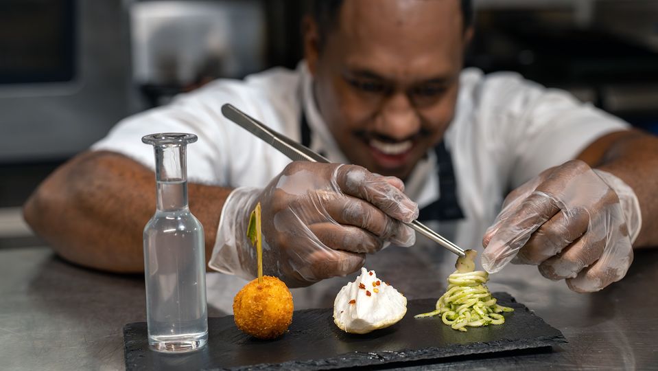 Plating the appetiser: Coconut - Tree of Life.