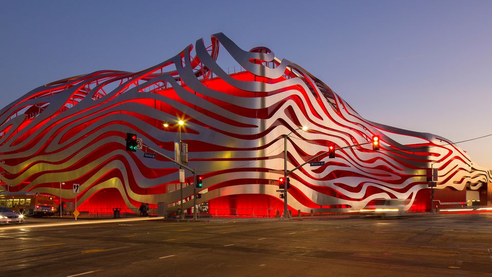 Petersen Automotive Museum cuts a striking figure on the corner of Wilshire and Fairfax.