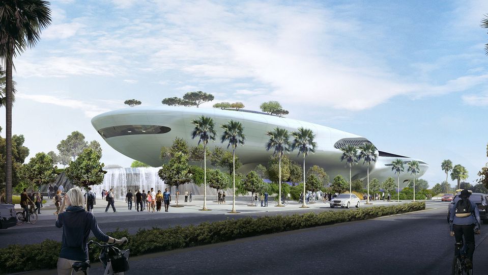 A render of the forthcoming museum.. Lucas Museum of Narrative Art