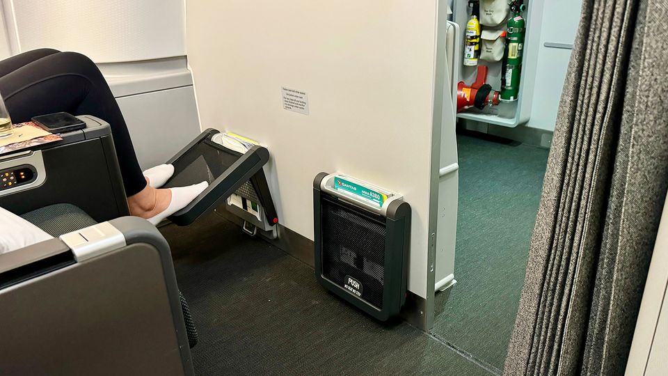 Qantas A380 premium economy legroom in the first row.