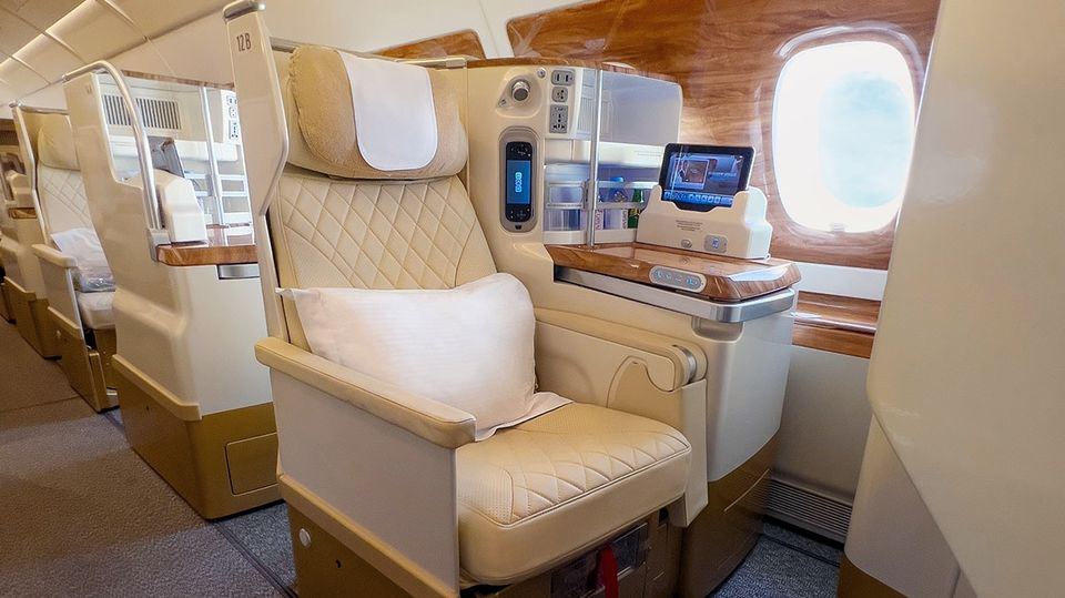 Emirates refurbished A380 business class.