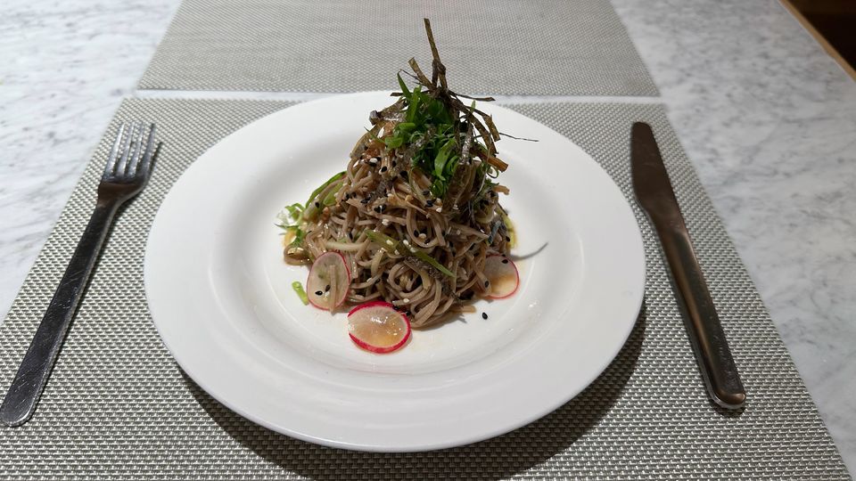 zucchini and buckwheat soba noodles.