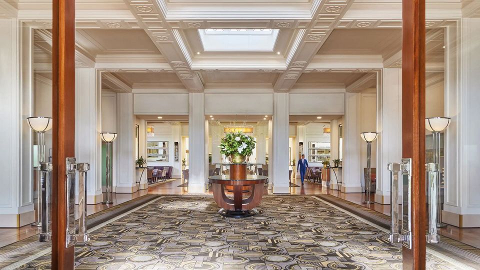 The grand lobby at Hyatt Hotel Canberra.