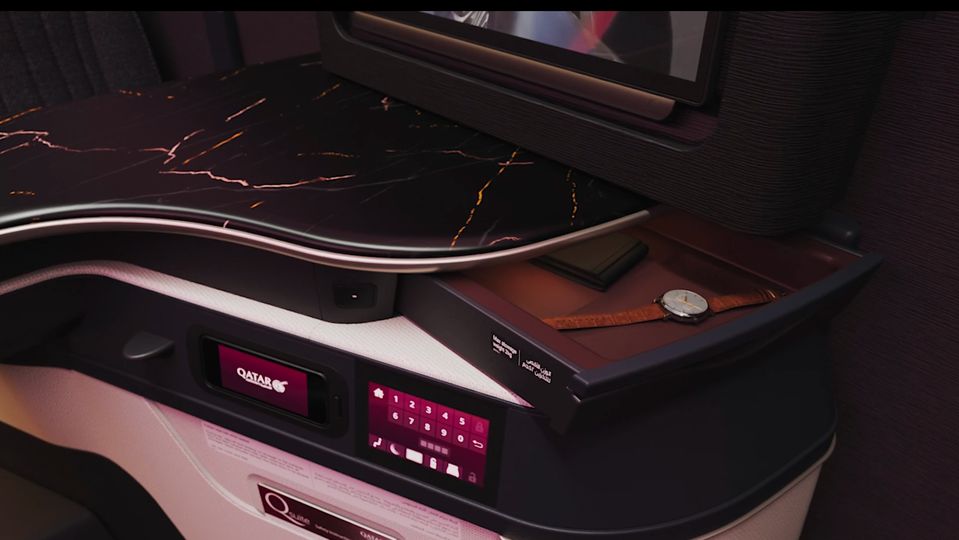 Qatar Airways' Qsuite Next Gen includes this 'smart secure storage' drawer.