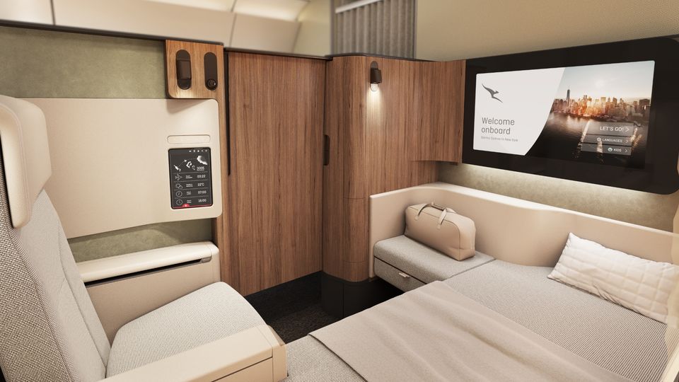 Qantas' all-new A350 first class for non-stop flights to London and New York.